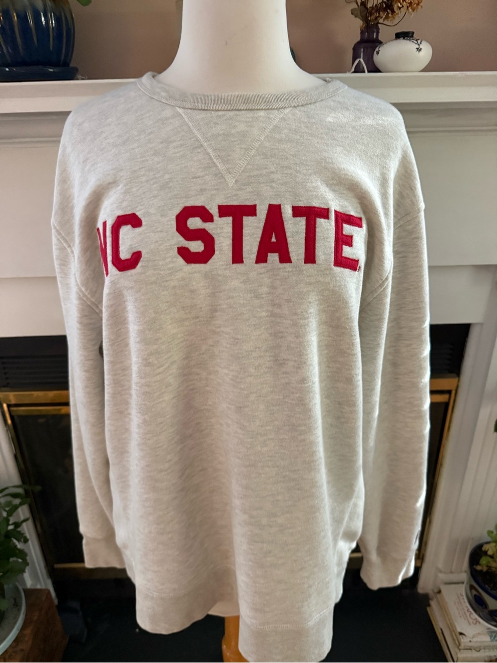 NC State Sweatshirt Oatmeal with Red Lettering League Brand Vintage 1991 logo